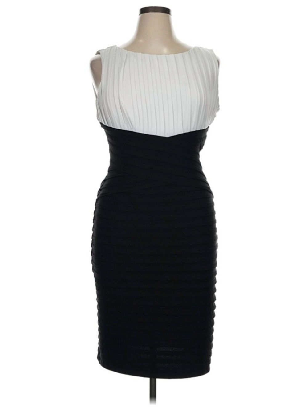 Calvin Klein White Pleated Top Black Fitted  Dress